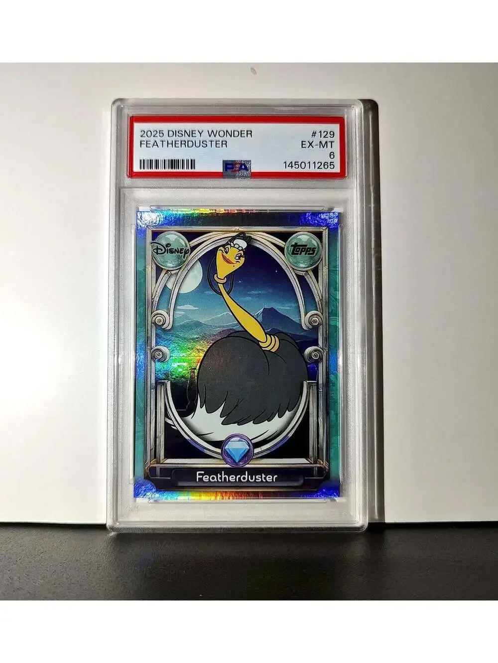 Featherduster 2025 Topps Disney #129 Diamond Card Beauty and the Beast PSA 6